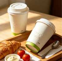 Gobelets à café jetables biodégradables imperméables avec logo personnalisé, revêtement PE, qualité alimentaire