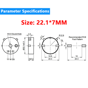 Buzzer piézoélectrique SMD PCB 22x7mm 95dB 12V 4KHZ à montage en surface, sonnerie passive pour système d'alarme électronique, conforme aux normes ROSH CE - Product Image 2