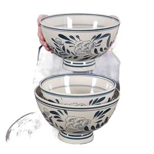 Ciotola commerciale Vintage grande stile cinese alta piede in ceramica sottosmalto colore vecchio Guanzhong olio che spruzza ciotola di Noodle - Product Image 5