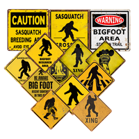 Ensemble de panneaux métalliques rétro « Attention Bigfoot Sasquatch » – Plaques décoratives vintage amusantes pour garage, bar, ou « cave des hommes » – Cadeau idéal pour collectionneur