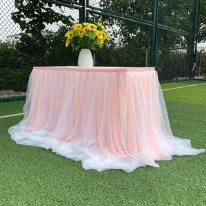 Jupe de table <span class=keywords><strong>en</strong></span> tutu à double couche pour fête <span class=keywords><strong>en</strong></span> gros plinthe de table <span class=keywords><strong>en</strong></span> tulle moelleux pour décoration d'anniversaire de mariage-personnaliser la taille - Product Image 1