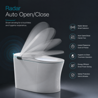 Toilette intelligente avec commande latérale, bidet électrique sans réservoir avec écran d'affichage, capteur au pied, chasse d'eau automatique