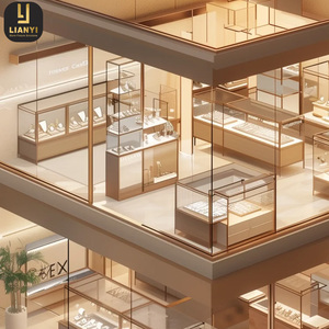 Joyería moderna de lujo al por menor, muebles, Base de madera, escaparate, iluminación LED, vidrio para diseño de interiores, accesorio de joyería - Product Image 4
