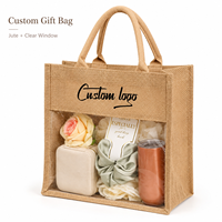 Sac fourre-tout en jute écologique et recyclable pour la plage, sac de shopping en lin naturel avec fenêtres transparentes – Ventes Flash