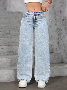 Pantaloni Casual a vita media pantaloni larghi Denim ragazze Jeans stile fidanzato semplice tessuto - Product Image 4