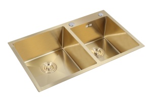 Évier double 780x480mm + Kit de vidange double 110mm |   AW-7848B 201 SS Undermount, 3 couleurs PVD, OEM - Product Image 4