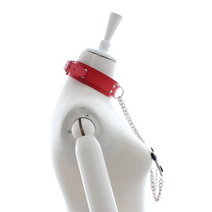 Collar de sujeción erótico para adultos, entrenamiento SM, bondage, collar de cadena de PU, pinzas para pezones, juguetes sexuales para parejas. - Product Image 4