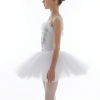 Vestido de Ballet Profesional Fitdance Kids White Swan para Niñas, con Plumas y Pedrería, Disfraz para Actuaciones en Escenario, Disponible en Stock