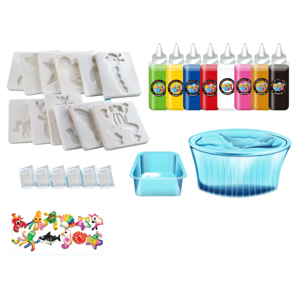 New Non-Toxic DIY Magic Water Toys Kit Crystal Hydrogel Slime and Clay with Animal Models Creative Games Supply