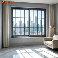 Fenêtres coulissantes en aluminium du sol au plafond avec fonctions de sécurité, grille fine, antivol, vue sur la ville