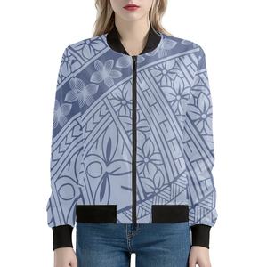 定制标志来样定做设计防风聚酯棒球女式防水轰炸机夹克夏威夷花印花女式外套 - Product Image 3