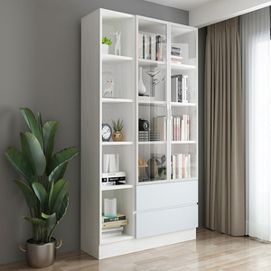 Estantería de Madera Moderna y Sencilla para Libros, con Puertas, de Varias Capas, de Metal, para Sala de Estar, Oficina, Niños, de Vidrio, Blanca - Product Image 2