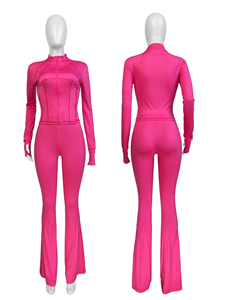 Venta al por mayor, ropa femenina de otoño, ropa de salón, <span class=keywords><strong>Chaqueta</strong></span> corta, conjunto de pantalones acampanados a juego, conjunto de 2 piezas de Yoga, chándales para <span class=keywords><strong>mujer</strong></span> - Product Image 3