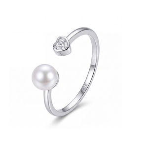 Adjustable Copper Heart CZ Freshwater Pearl <b>Open</b> <b>Ring</b> Sweet Bypass Dainty Pearl Jewelry for Women Valentine Gift - Product Image 1
