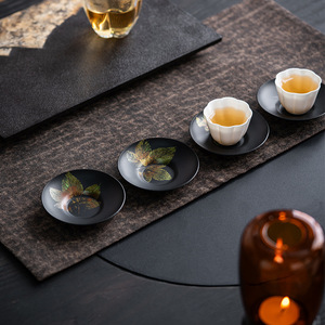 Luxury Retro Lacquer <b>Teacup</b> Coaster, Heat Insulated Iron Chinese <b>Teacup</b> Holder, Luxury Kung Fu Tea Set Accessories - Product Image 3