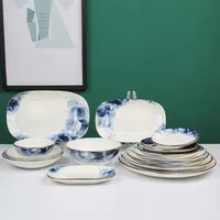 도매 platos 북유럽 디너 플레이트 접시 세라믹 파란색과 흰색 플레이트