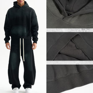 BINBEIER Instock Monkey Wash 男式连帽衫 混纺棉质抓绒仿旧套头连帽衫 毛边复古男式运动服连帽衫 - Product Image 1