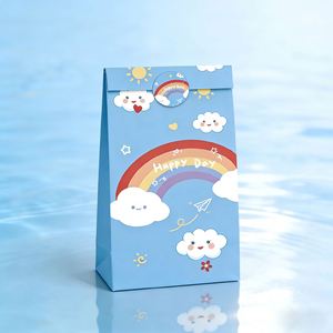 Bolsa de Regalo de Papel Kraft con Diseño de Arcoíris y Nubes, Sellada con Adhesivo, Base Cuadrada, Asa de Cuerda, Impresión a Color, para Dulces, Joyería, Fiestas de Cumpleaños - Product Image 3