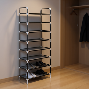 Étagère à chaussures à 8 niveaux en métal noir, design moderne, meuble de maison autoportant - Product Image 2