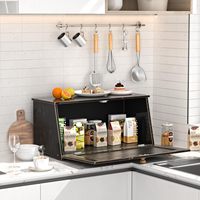 Boîte à pain en bambou noire hermétique et résistante à l'humidité, facile à assembler, boîte à pain vintage en bois pour la cuisine