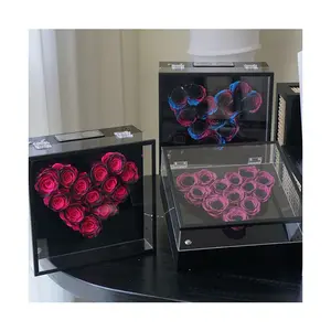 Ammy preservado rosas na caixa Melodia do amor Bluetooth fonógrafo arylic caixas de presente luxo caixa de presente preservado flores decoração