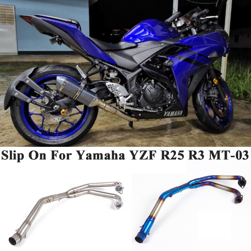 Slip On выхлопных газов для Yamaha YZF R25 R3 MT-03 мотоцикл полная выхлопная система Escape изменение спереди среднего звена трубы без глушитель выхлопной трубы 51 мм