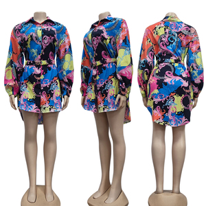 À la mode et luxueux imprimé numérique décontracté ample chemise à manches longues <span class=keywords><strong>robe</strong></span>-Designer marque vêtements pour femmes - Product Image 5