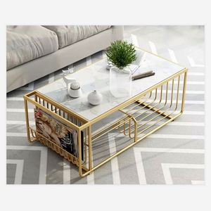 Table basse ronde dorée en marbre, <span class=keywords><strong>de</strong></span> luxe européen, moderne, pour salon et salle d'emballage, meubles <span class=keywords><strong>de</strong></span> <span class=keywords><strong>maison</strong></span>, bout en fer métallique - Product Image 4