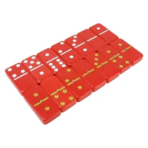 专业定制双六6红色多米诺骨牌游戏套装热卖彩色多米诺块，带白色或金色圆点，用于赌场游戏