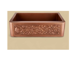 Évier de cuisine rustique en cuivre massif de haute qualité, à tablier, cuve profonde, finition antique, fait main, pour cuisines modernes - Product Image 1