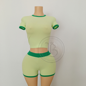 Set <span class=keywords><strong>Estivo</strong></span> da <span class=keywords><strong>Donna</strong></span> con Logo Personalizzato, Top a Maniche Corte e Pantaloncini Colorati, Stile <span class=keywords><strong>Casual</strong></span> a Righe, <span class=keywords><strong>Abbigliamento</strong></span> Sportivo - Product Image 3
