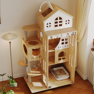Casetta per Gatti in Legno Personalizzata, Villa per Gatti di Grandi Dimensioni, Torre per Gatti da Interno - Product Image 5