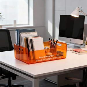 Organizador de Acrílico con Asas Recortadas, Tamaño y Logotipo Personalizados, Estantes de Almacenamiento para Suministros de Escritorio, Papelería y Gestión de Documentos - Product Image 4
