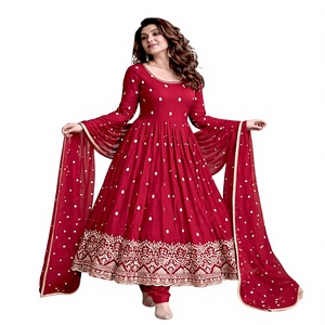 TENNECY Nouvelle Collection Tendance : Ensemble Robe et Dupatta en Soie Cinon pour Femme – Infroissable, Séchage Rapide, Broderies Réversibles et Paillettes, Idéal pour les Fêtes - Product Image 1