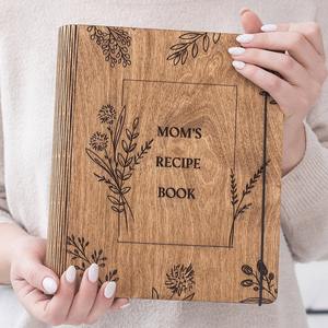 Personalized Custom Cookbook Gift Engraved Pattern and Text Wooden Cooking Blank Loose <strong>Leaf</strong> Diary A4 Recipe <strong>Book</strong> - Product Image 1