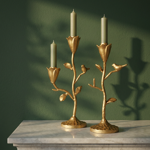 Golden Flower Shape Candelabra <b>Set</b> With Birds Home Wedding Decoration flameless <b>candles</b> Home wedding <b>candle</b> decoration Unique - Product Image 1