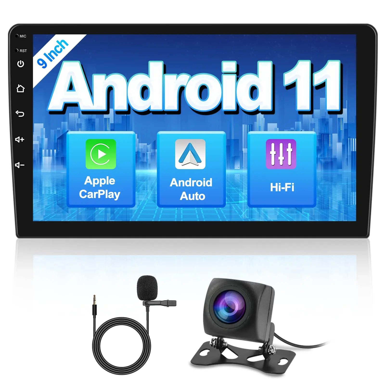 Autoradio Android 13 Double Din avec 1 + 32G Apple Carplay Autoradio à écran tactile 9 "IPS avec lien miroir Bluetooth
