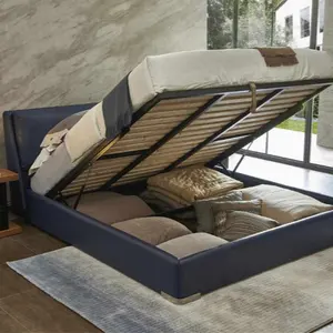 W711 en cuir design Européen en bois reine modèles de lit de lit de stockage