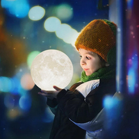 Lampe de Nuit LED 2026, Lampe Lune 3D Imprimée, Rechargeable, Lumière Chaude et Froide, Batterie 400mAh, Autonomie 3-6h, Décoration Maison Chambre