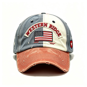 Gorra de Béisbol Vintage Lavada y Desgastada Estilo Dad Hat Unisex con Bordado Western Ridge Arch y Parche de Bandera de EE. UU., Visera Curva de Lona, Mágica - Product Image 2