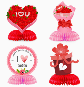 DAMAI I Love Mother's Day Centre de Table Thème Fête des Mères Décoration de Fête pour la Saint-Valentin - Ornements Cœur Fleur Nid d'Abeille Boule - Product Image 2