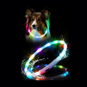 New Design Glowing LED USB Rechargeable Plastic Ribbons <b>Dog</b> Collar Multicolor Flashing Lights High Durable - Product Image 1