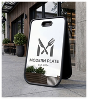 Panneau de trottoir personnalisé pour annonces commerciales, en acrylique miroir résistant aux intempéries, avec logo, pour magasin, type sandwich board