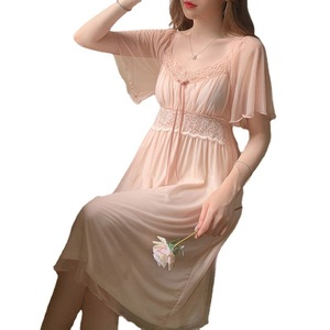 <span class=keywords><strong>Camicia</strong></span> <span class=keywords><strong>da</strong></span> <span class=keywords><strong>notte</strong></span> a <span class=keywords><strong>maniche</strong></span> <span class=keywords><strong>corte</strong></span> stile principessa <span class=keywords><strong>da</strong></span> donna primavera ed estate Casual morbido pizzo dolce con cuscino per la casa può essere indossato - Product Image 1