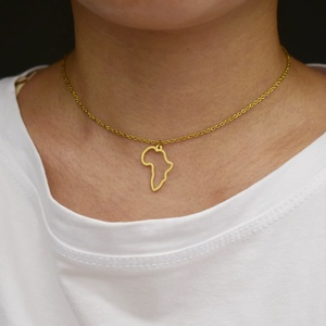 Collar <span class=keywords><strong>de</strong></span> acero inoxidable personalizado para mujer, cadena <span class=keywords><strong>de</strong></span> eslabones hueca, colgante con <span class=keywords><strong>mapa</strong></span> africano, Popular - Product Image 3