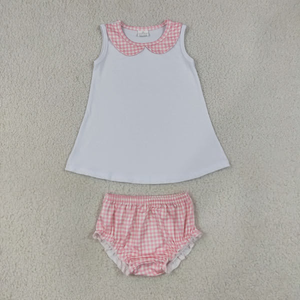 ชุดเสื้อผ้าเด็กเด็กผู้หญิงชุดกางเกงขาสั้น bummie ลายสก๊อตแขนกุด - Product Image 3