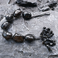 Pingente de pedra irregular obsidiana, cristais de cura, tecido, pendurado, ornamento, decoração de carro, joias