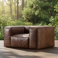 Ensemble de canapés en cuir véritable pour salon de villa, canapé modulable America Cloud marron, luxe sur mesure, style vintage mi-siècle