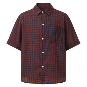 <span class=keywords><strong>Chemise</strong></span> pour homme à manches courtes, coupe ample, style vintage, en mélange polyester/coton anti-rétrécissement 160 g/m², à <span class=keywords><strong>carreaux</strong></span> rouges <span class=keywords><strong>et</strong></span> bleus, avec logo personnalisé OEM - Product Image 1