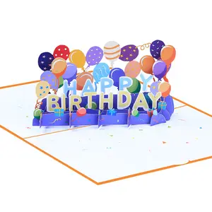 Tasarım en çevre dostu 3d mutlu doğum günü tebrik pop up arkadaş için kaplamalı kağıt kartı